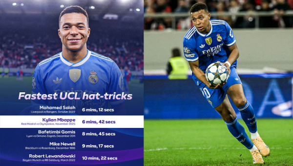 แฮตทริกเอ็มบั๊ปเป้ยังไม่แซงสถิติเร็วสุดชปล.